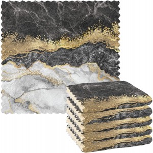 Dish Cloths Dish Towels Kitchen Towels 6 Pack Sets Absorbent Gold Black Marble Soft Decorative Reusable Nonstick Oil Washable