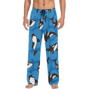 Men's Pajama Pants with Pockets Sleepwear Lounge Pants Stretch Casual Orca Killer Whale on Blue Background
