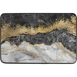 Bath Mat Rugs for Bathroom Non Slip Door Mats Washable Toilet Gold Black Marble Absorbent Memory Foam Indoor 23x15 Inch Small
